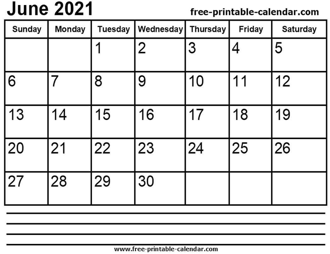 2021 June Calendar Printable Free Printable Calendar