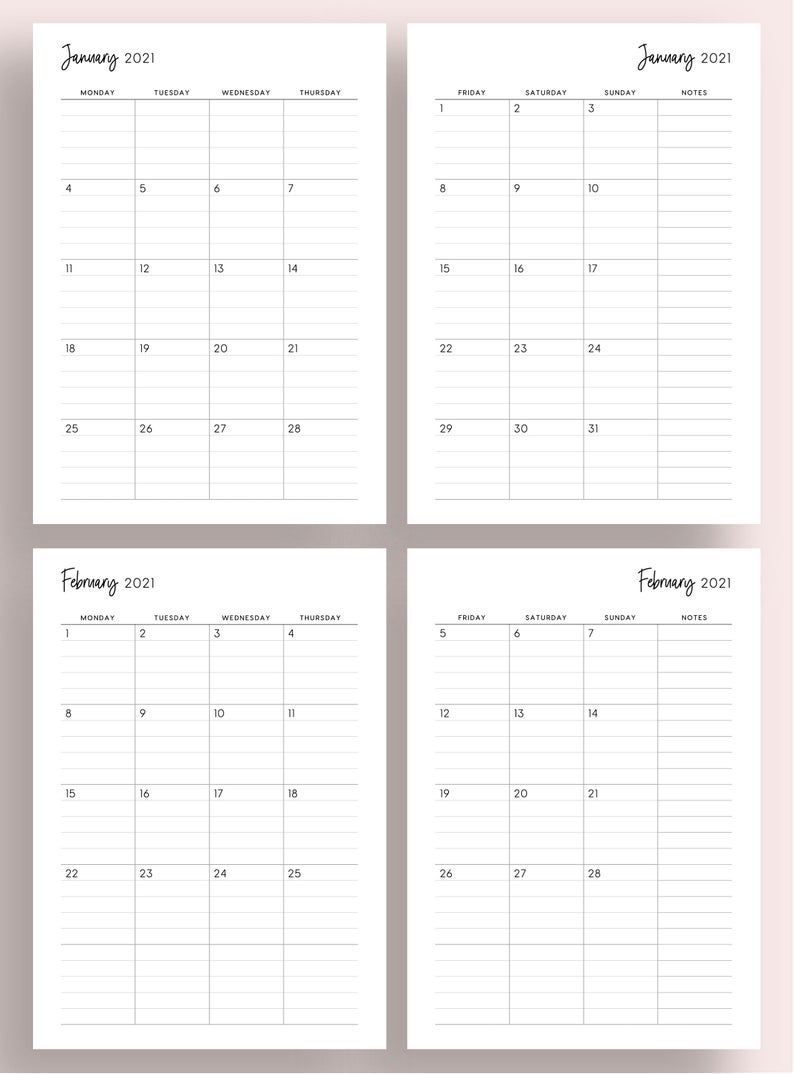 2021 lined monthly planner printable 2021 month on 2 pages