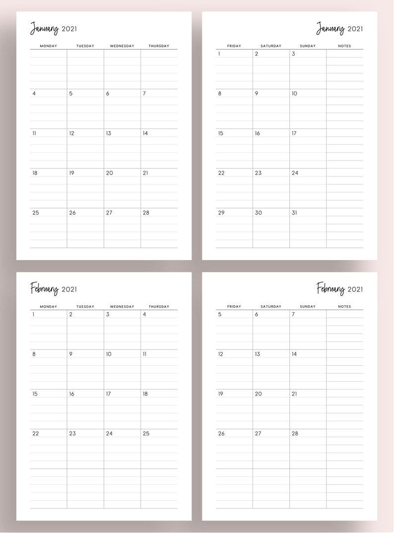 2021 Lined Monthly Planner Printable 2021 Month On 2 Pages