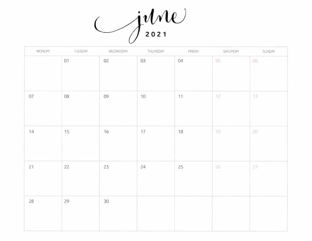 2021 Monthly Calendar Monday Start World Of Printables