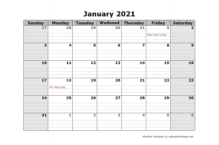 2021 monthly template calendarholidays
