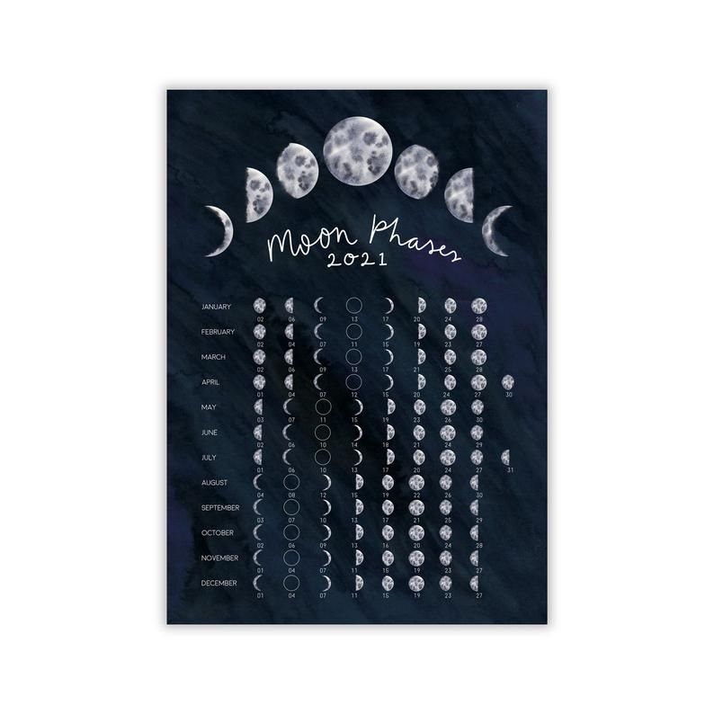 2021 moon phases chart print lunar cycle calendar poster