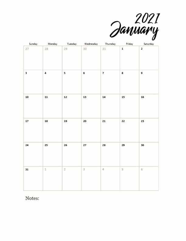 2021 Printable Calendar Free Strength Essence