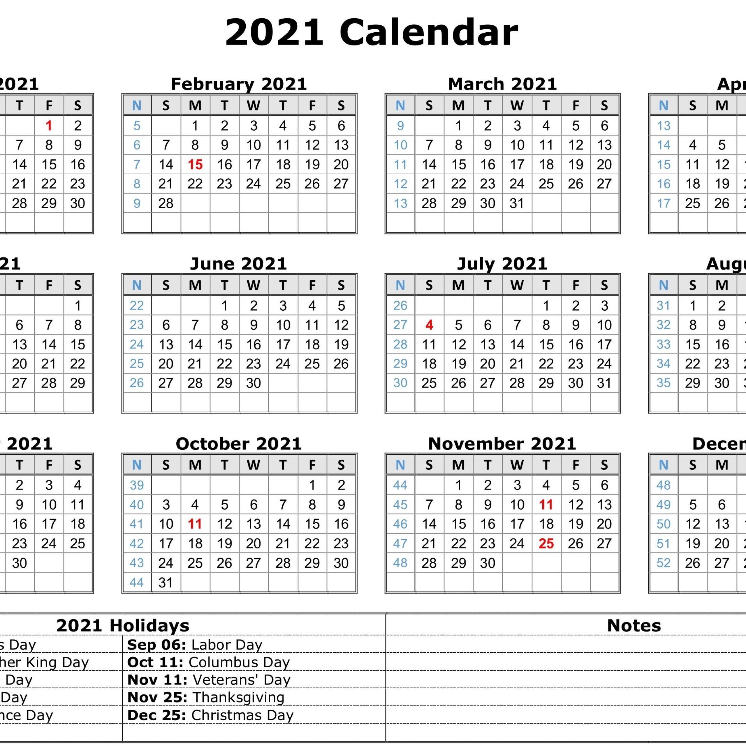 2021 printable calendar one page pdf | 2021 printable