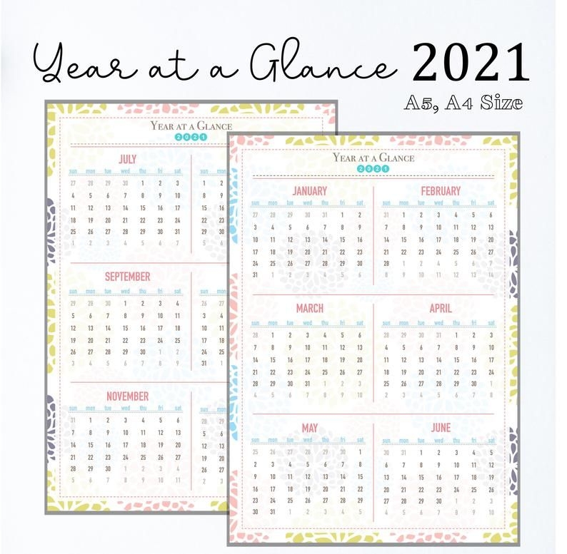 2021 printable calendar year at a glance 2021 calendar | etsy