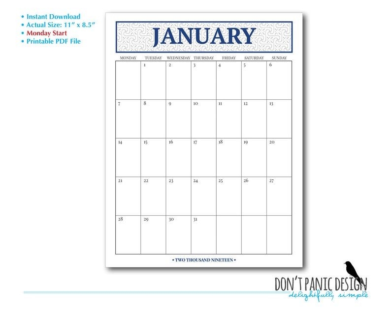 2021 printable monthly wall calendar with large grid for