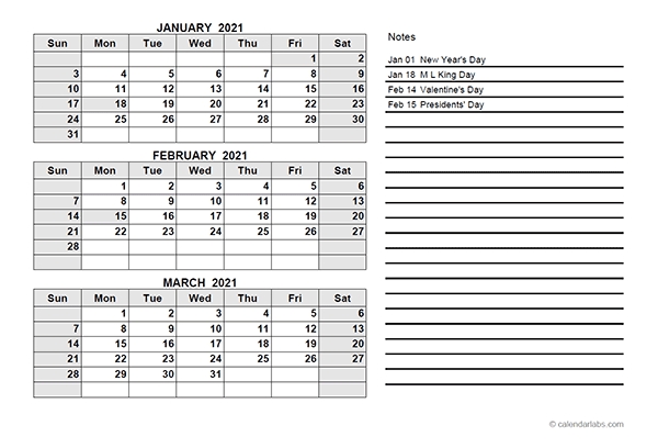 2021 quarterly calendar | printable march