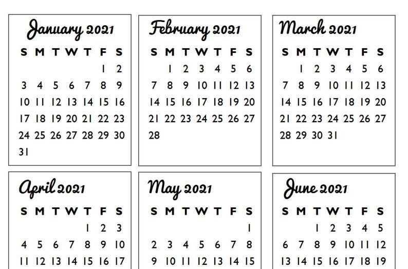 2021 simple year calendar editable printable template pdf