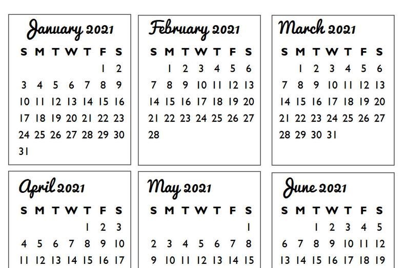 2021 Simple Year Calendar Editable Printable Template Pdf