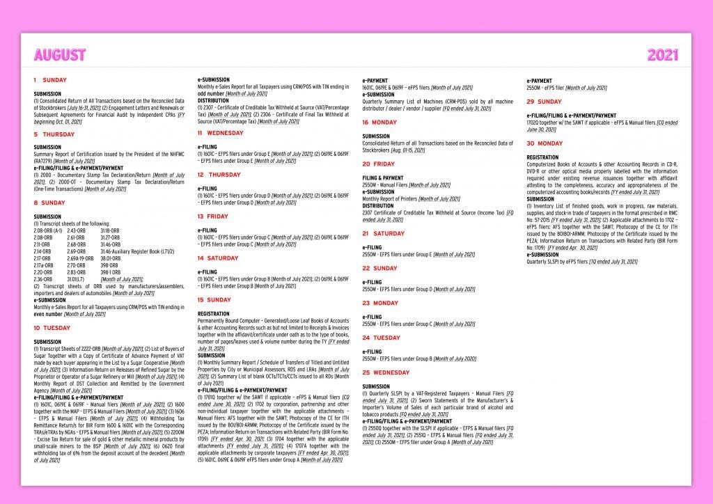 2021 Tax Calendar Alas Oplas Co , Cpas