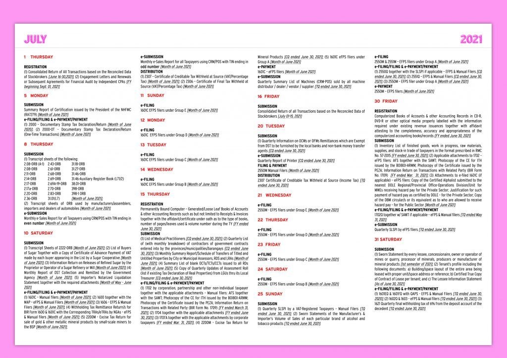 2021 Tax Calendar Alas Oplas Co , Cpas