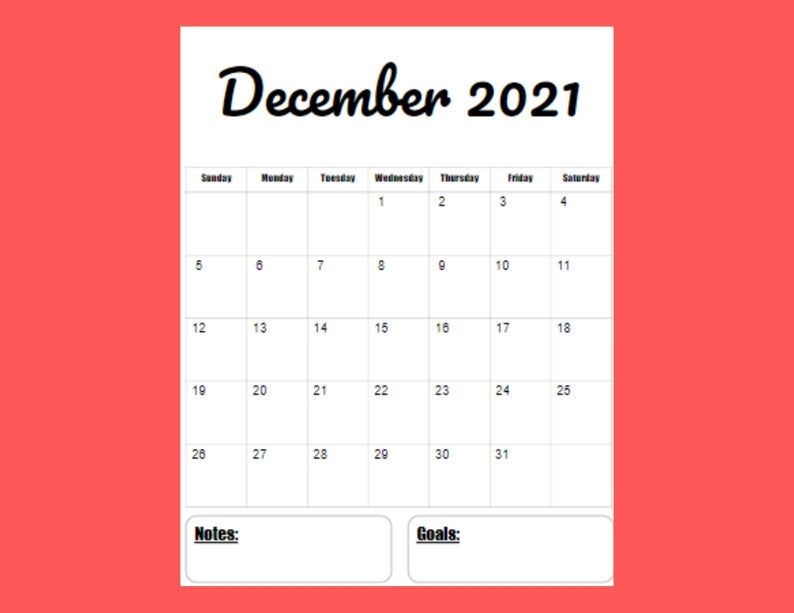 2021 Vertical Calendar Printable Template 12 Month 8 5 X