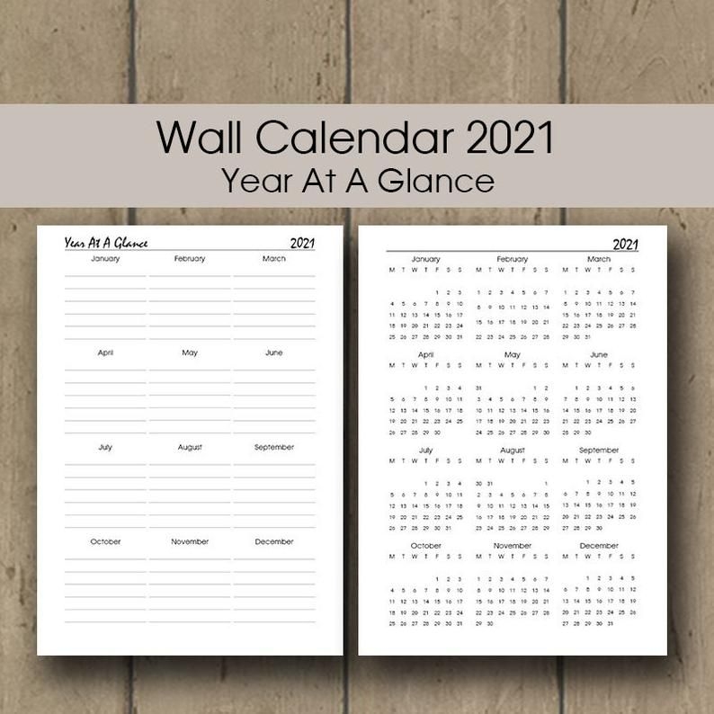 2021 Year At A Glance Birthday Chart 2021 Printable Wall