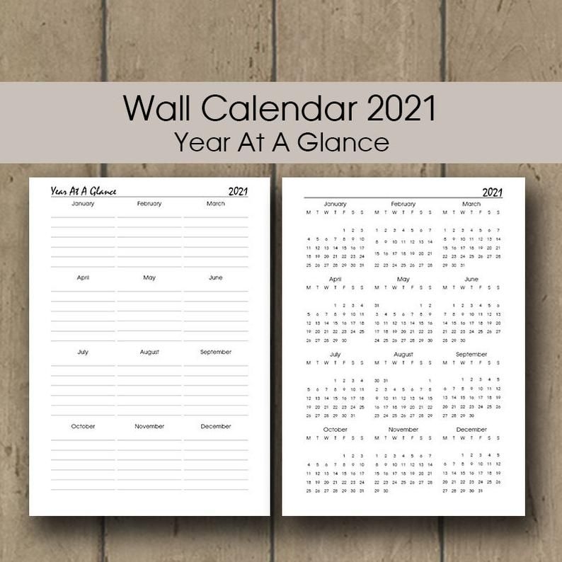 2021 year at a glance birthday chart 2021 printable wall