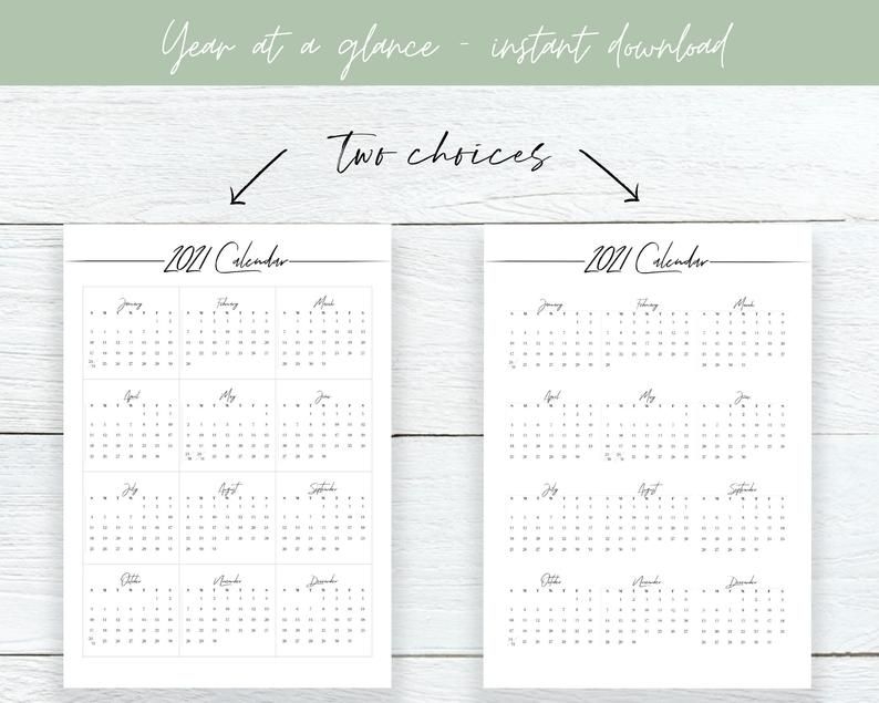 2021 year at a glance calendar year printable planner