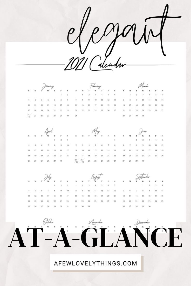 2021 year at a glance calendar year printable planner