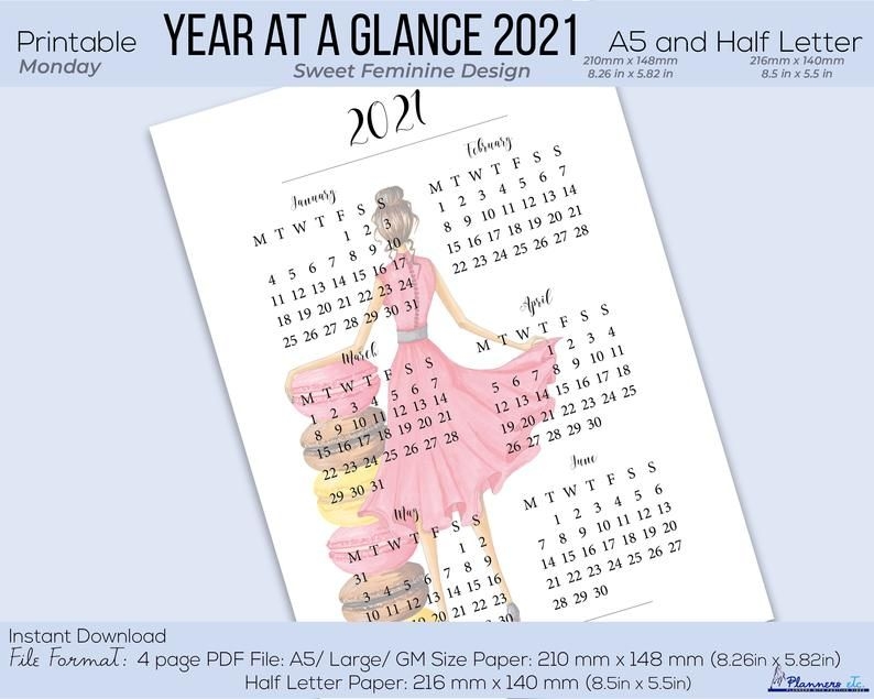 2021 Year At A Glance Printable 2021 Calendar Yearly