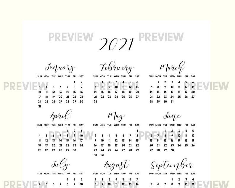 2021 year at a glance printable calendar pdf 2021 calendar