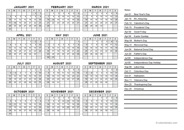 2021 Yearly Calendar Pdf Free Printable Templates