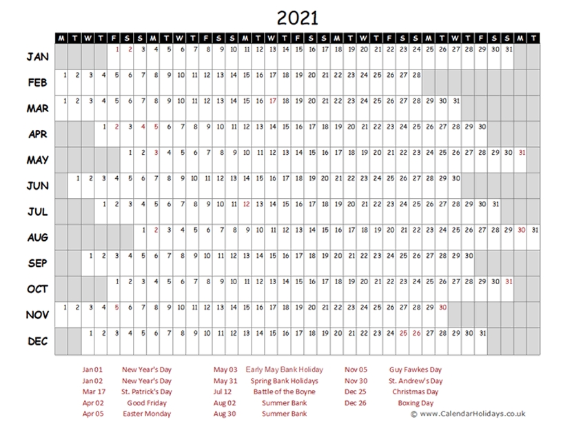 2021 Yearly Template Calendarholidays Co Uk