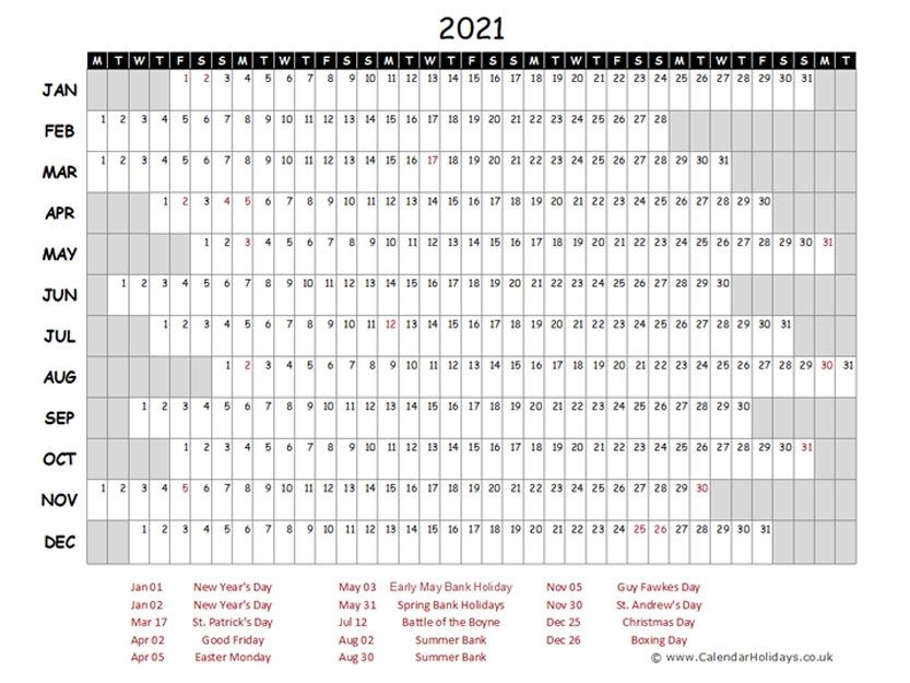 2021 yearly template calendarholidays co uk
