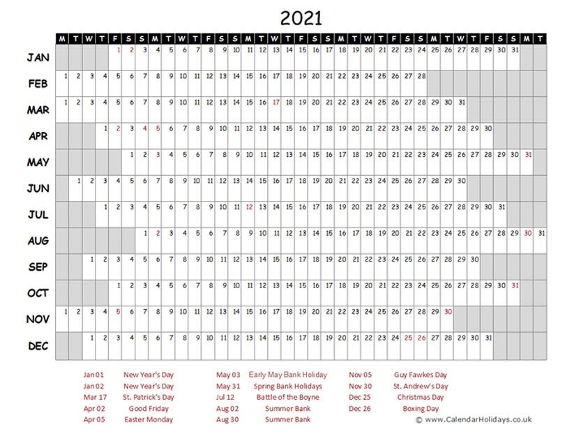 2021 Yearly Template Calendarholidays Co Uk