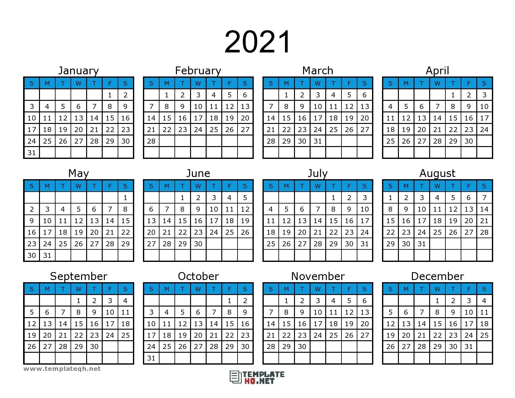 2021 Yearly Write In Calendars | Month Calendar Printable
