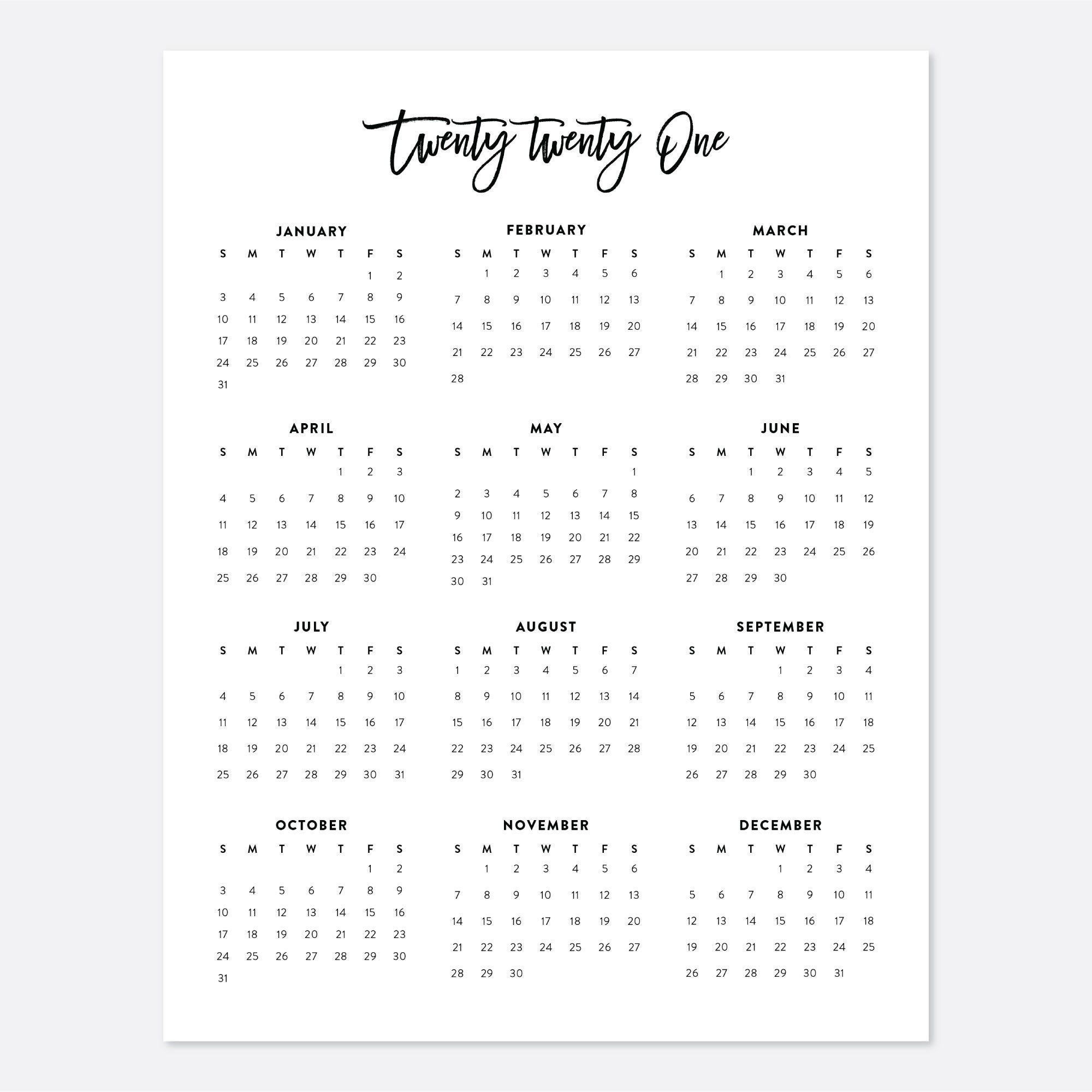 2021 yearly write in calendars | month calendar printable