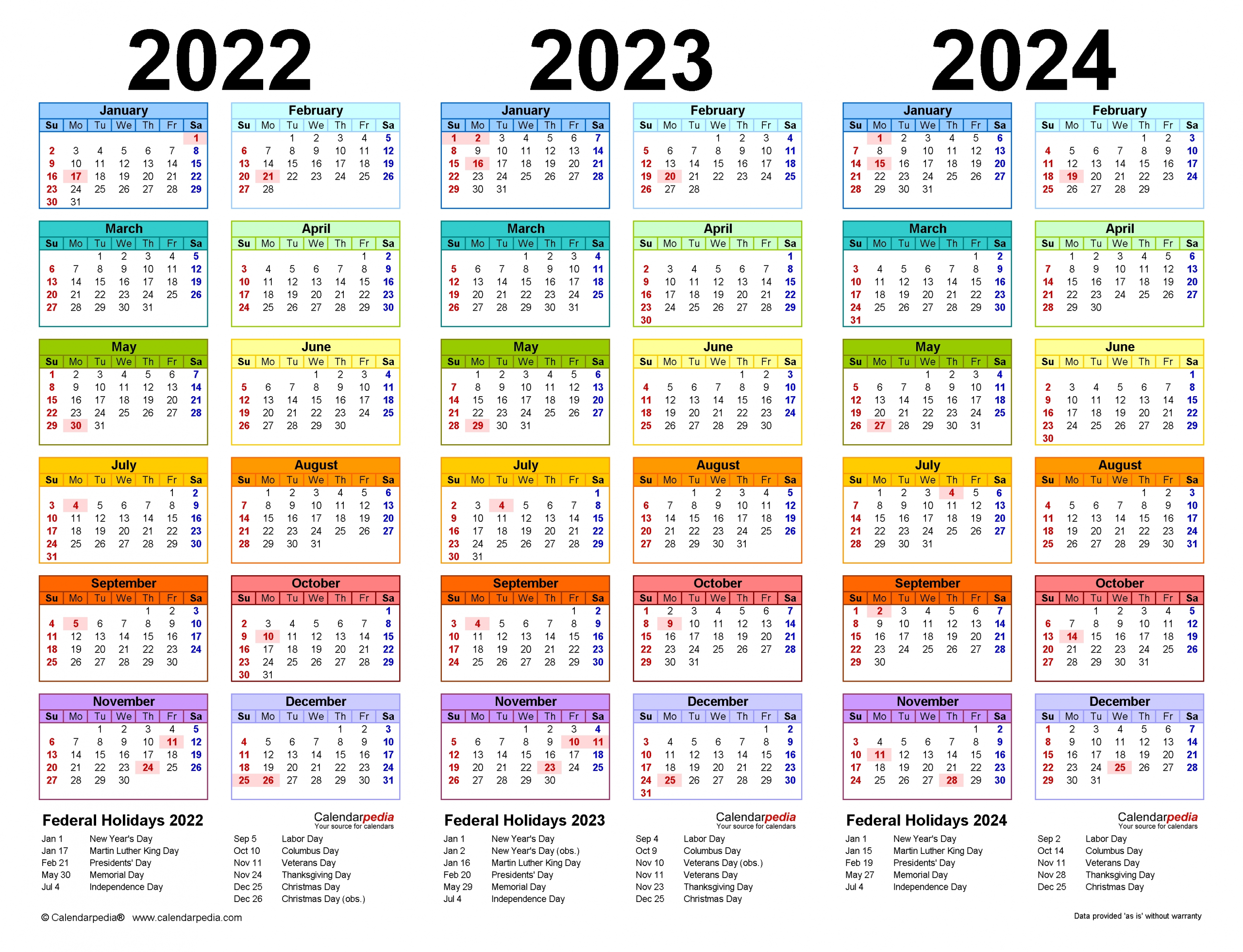 2022 2024 Three Year Calendar Free Printable Pdf Templates