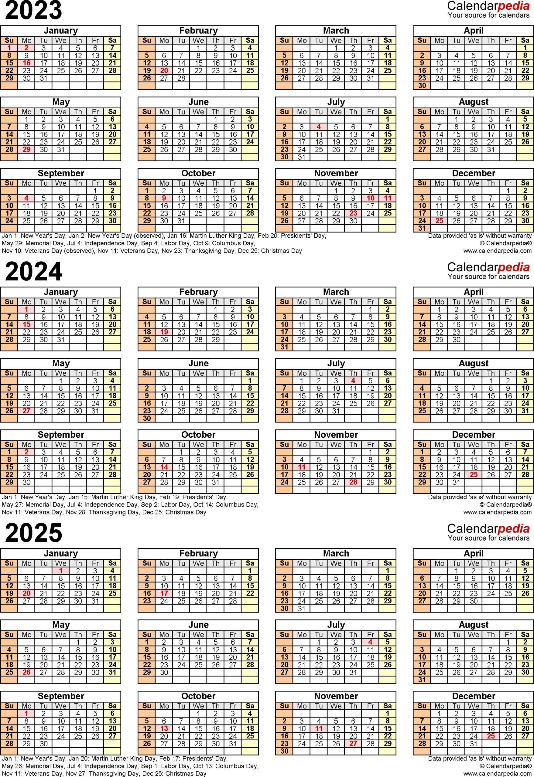 2023 2025 three year calendar free printable pdf templates