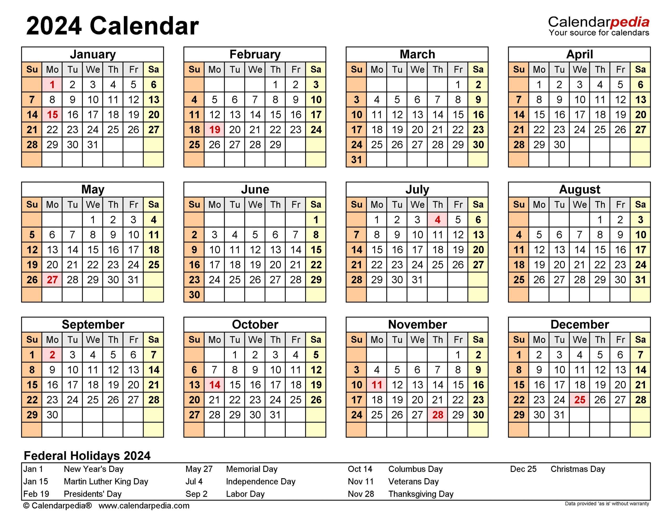 2024 Calendar Free Printable Word Templates Calendarpedia