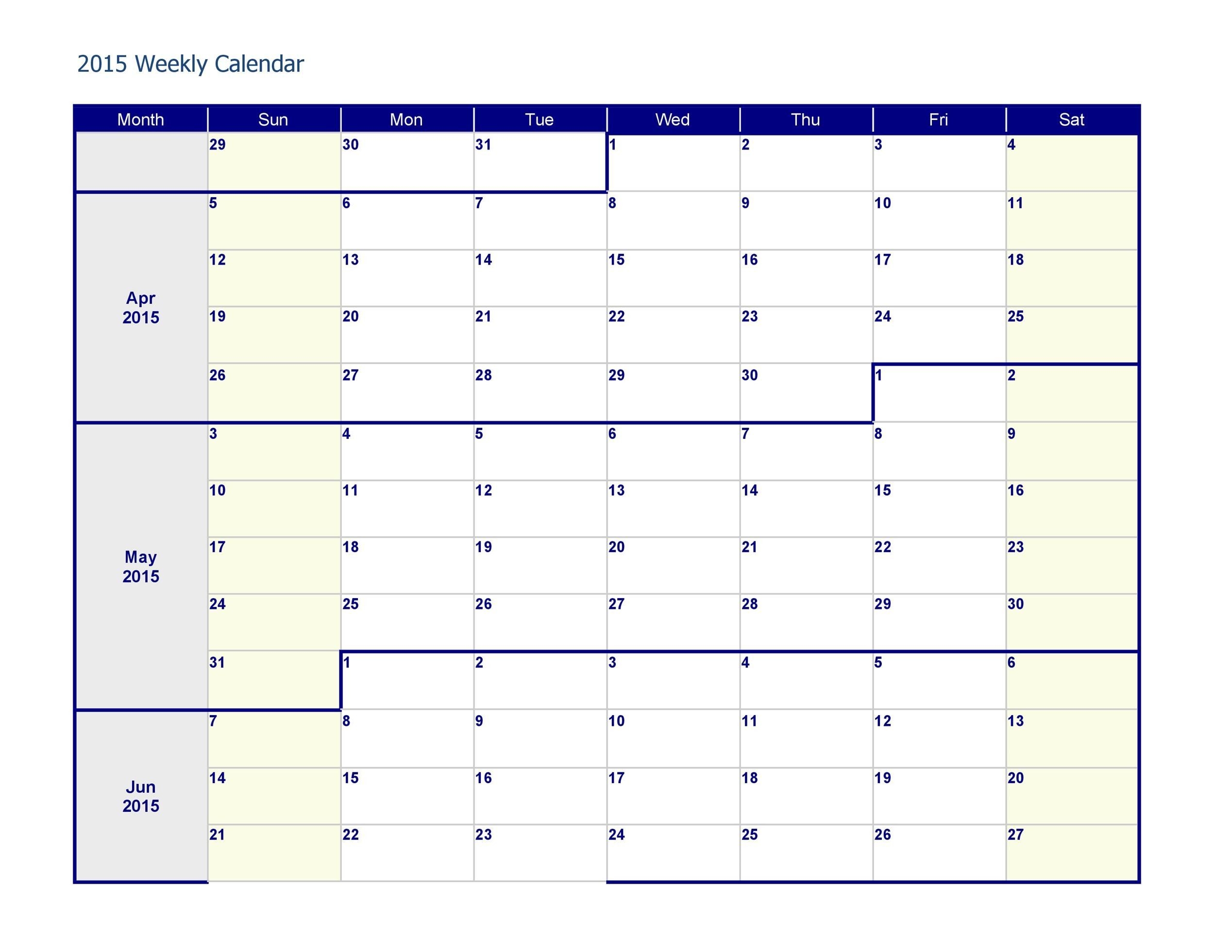 26 blank weekly calendar templates [pdf, excel, word