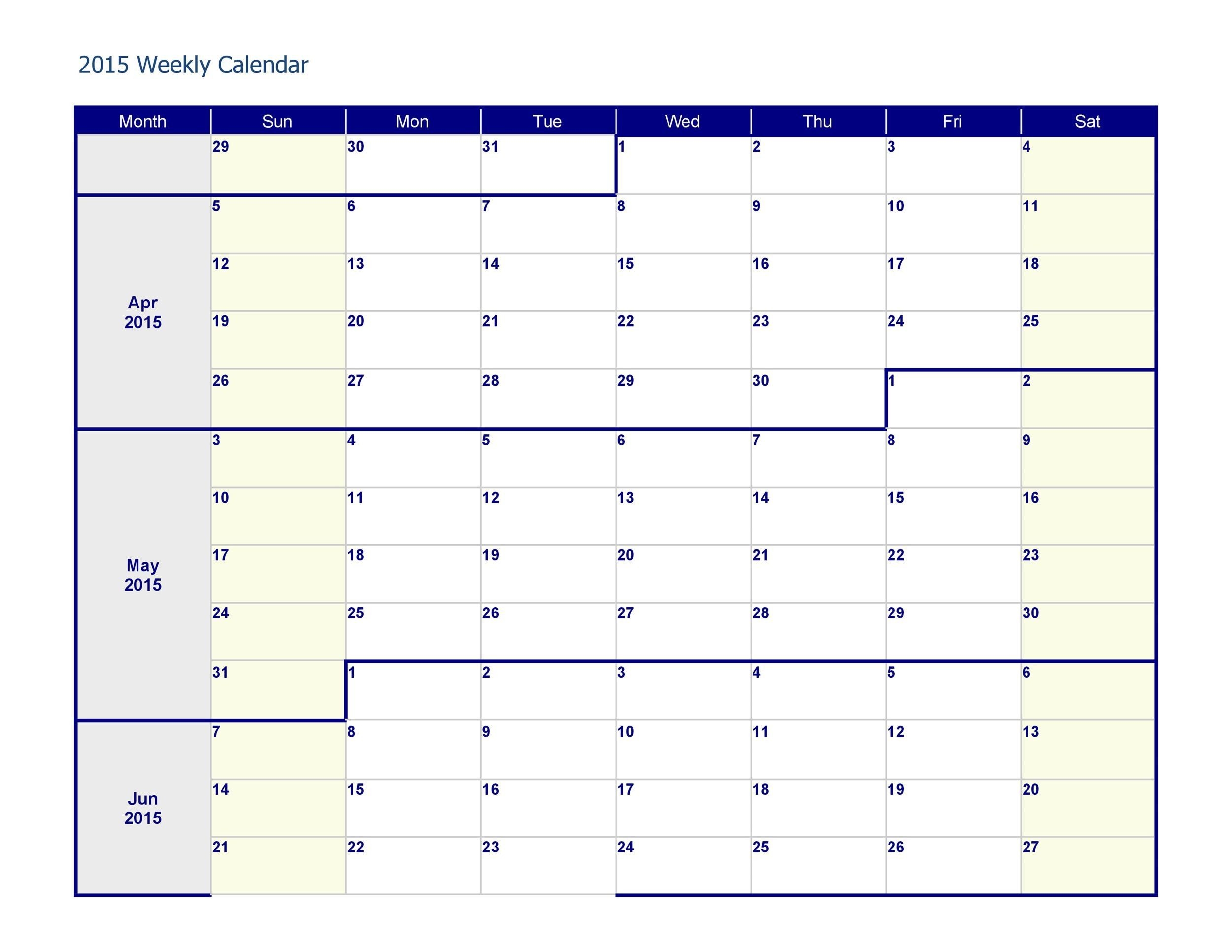 26 Blank Weekly Calendar Templates [pdf, Excel, Word