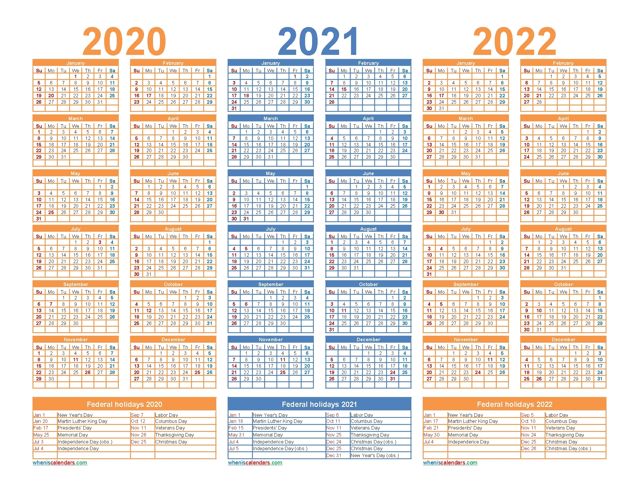 3 Year Calendar 2021 To 2023 | Ten Free Printable Calendar