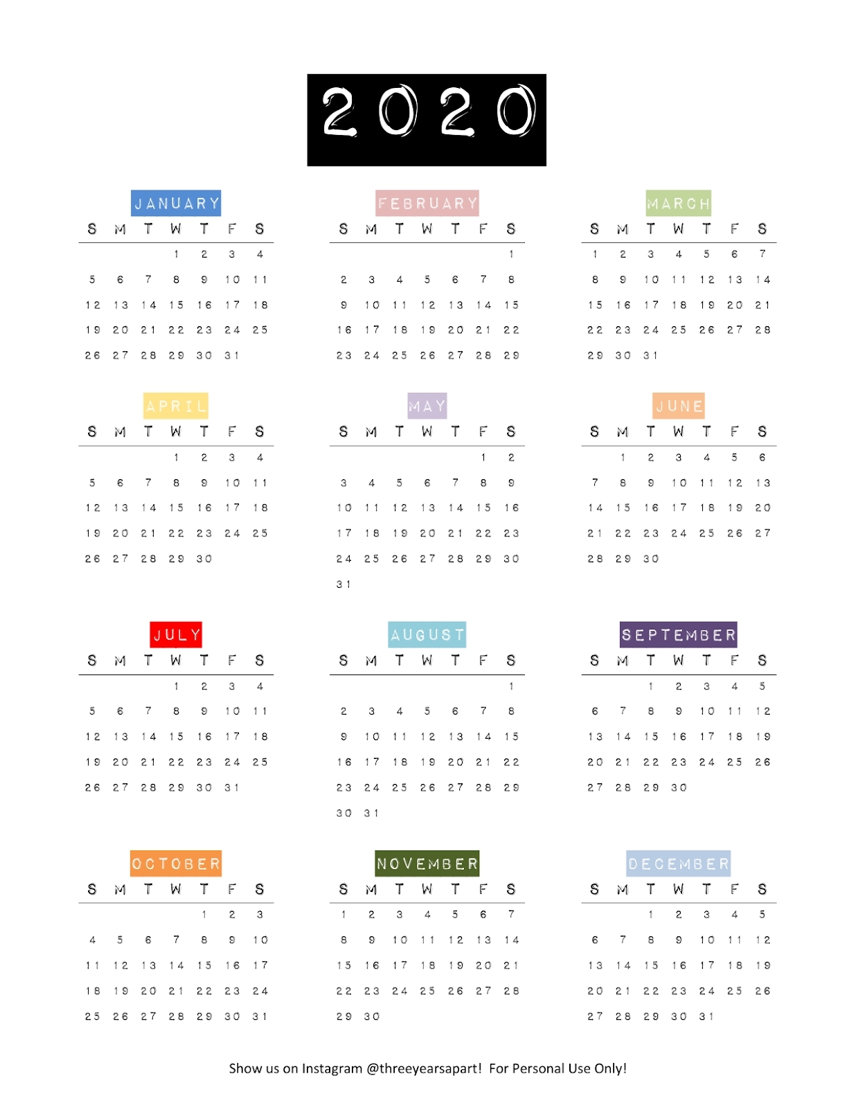 3 year calendar at a glance | month calendar printable