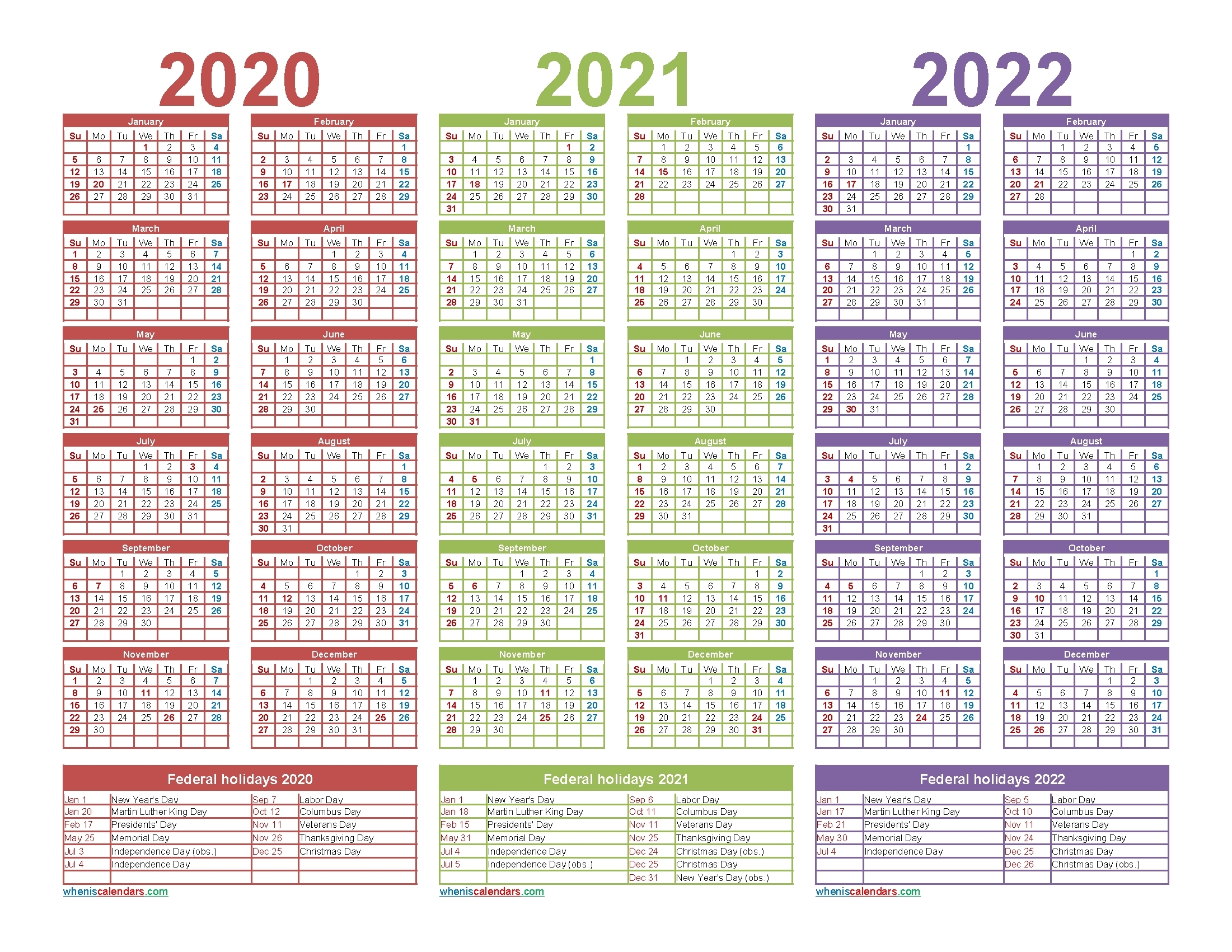 4 Year Calendar 2020 To 2022 | Month Calendar Printable