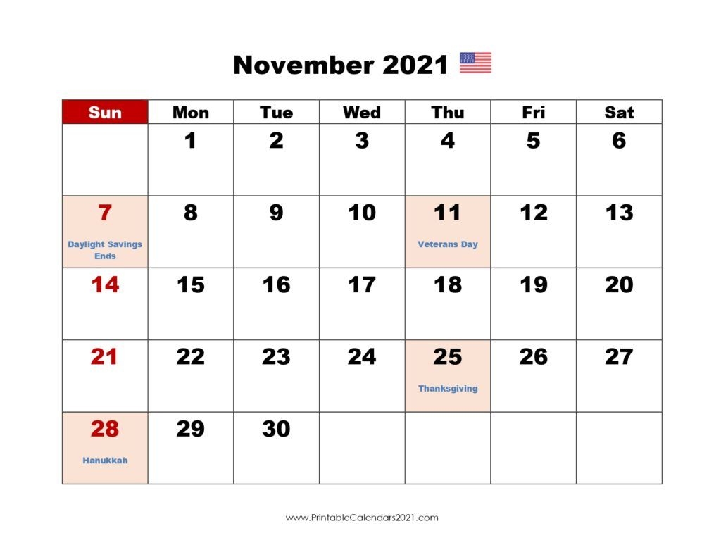 44 November 2021 Calendar Printable, November 2021