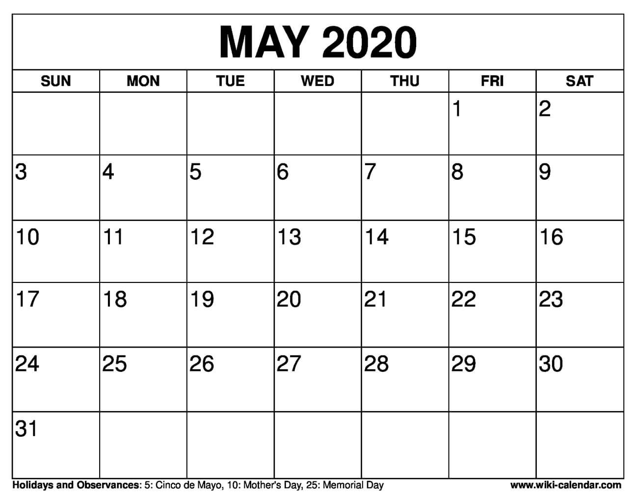 5 Day Blank Calendar 2020 | Free Calendar Template Example