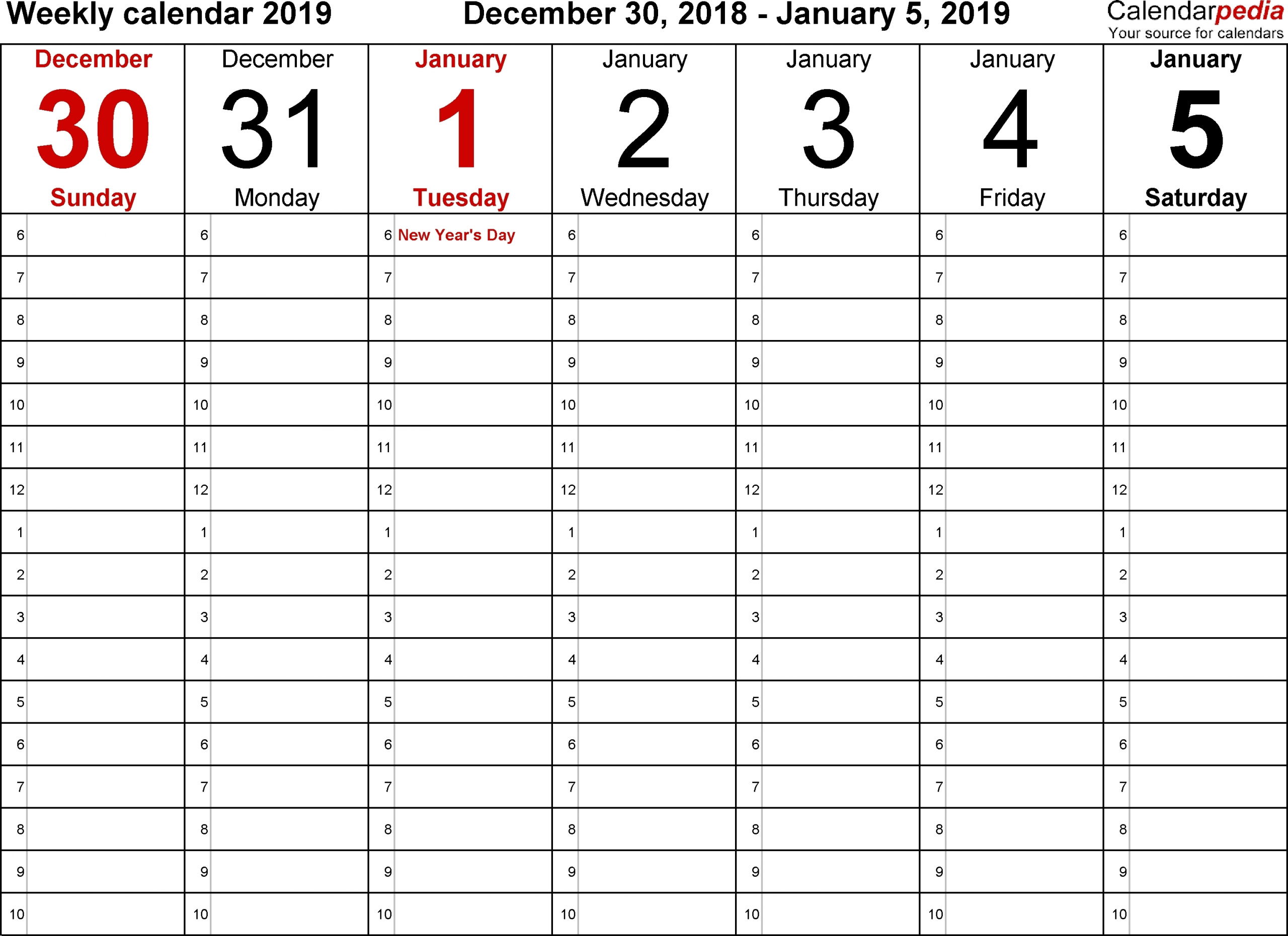 5 Day Week Blank Calendar With Time Slots Printable