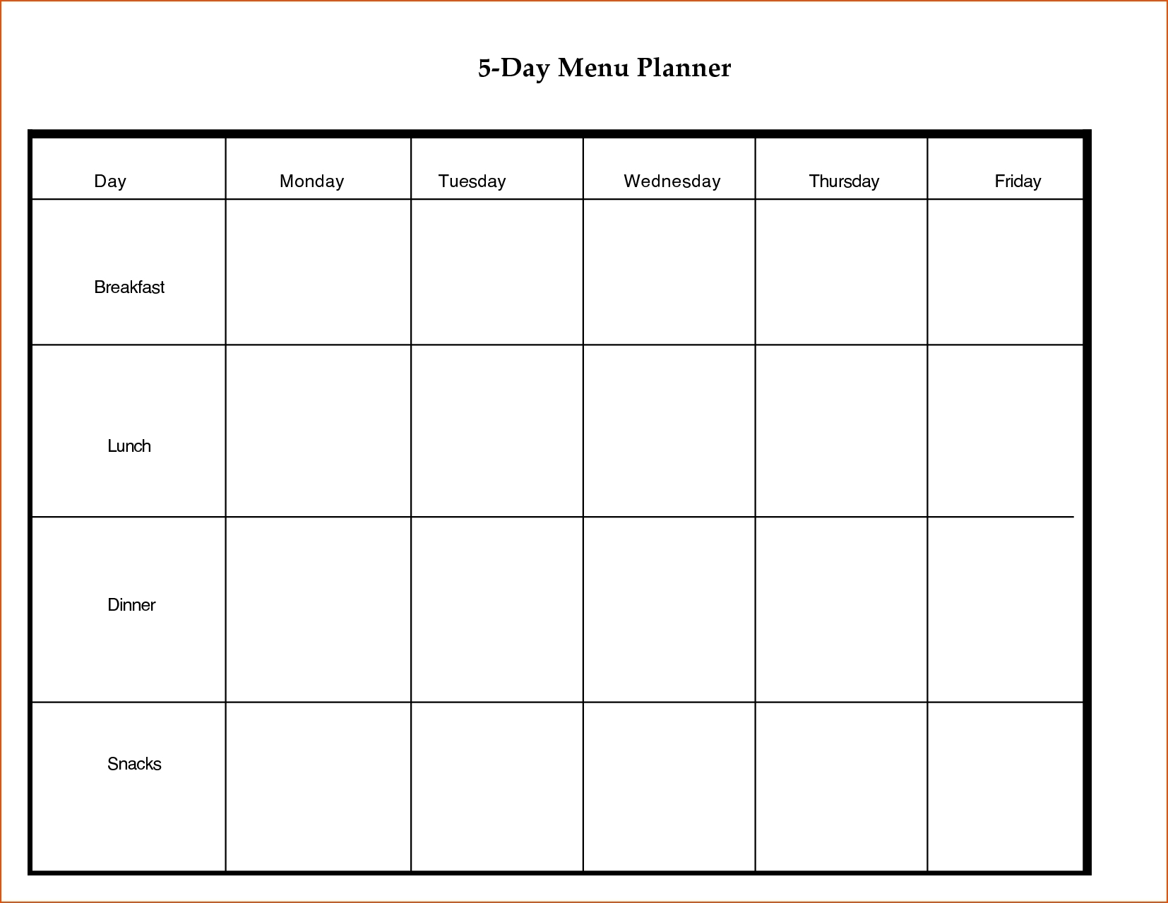 5 Day Week Blank Calendar With Time Slots Printable