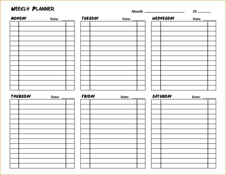 5 Day Weekly Planner Template Excel Di 2020