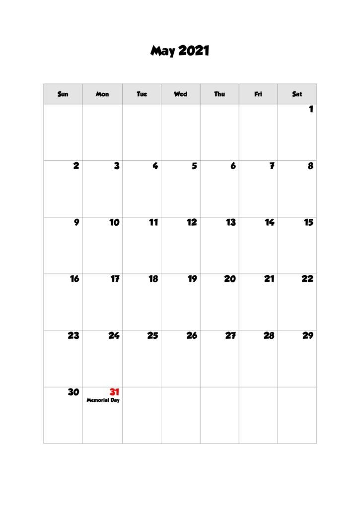 52 May 2021 Calendar Printable, May 2021 Calendar Pdf