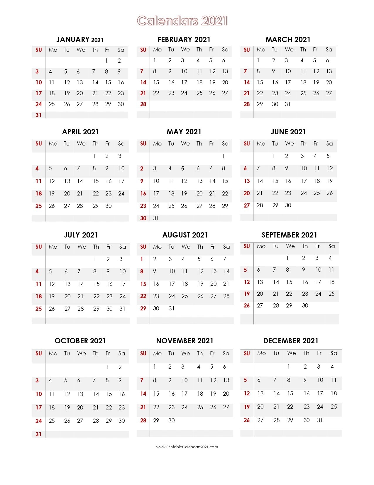 56 Printable Calendar 2021 One Page, Us 2021 Calendar