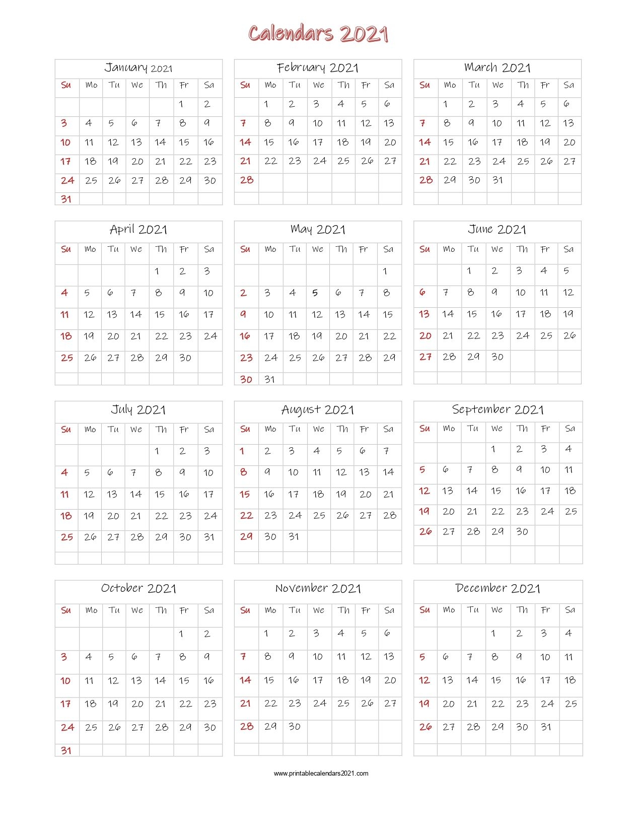 56 Printable Calendar 2021 One Page, Us 2021 Calendar