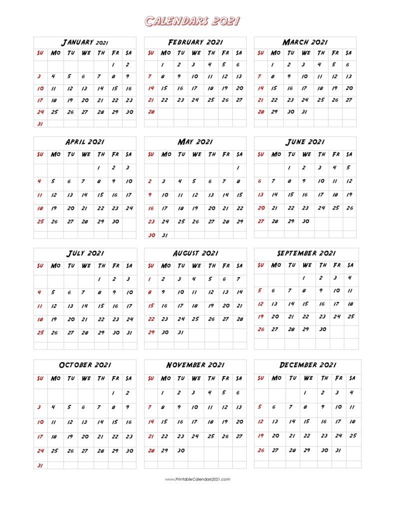 56 Printable Calendar 2021 One Page, Us 2021 Calendar