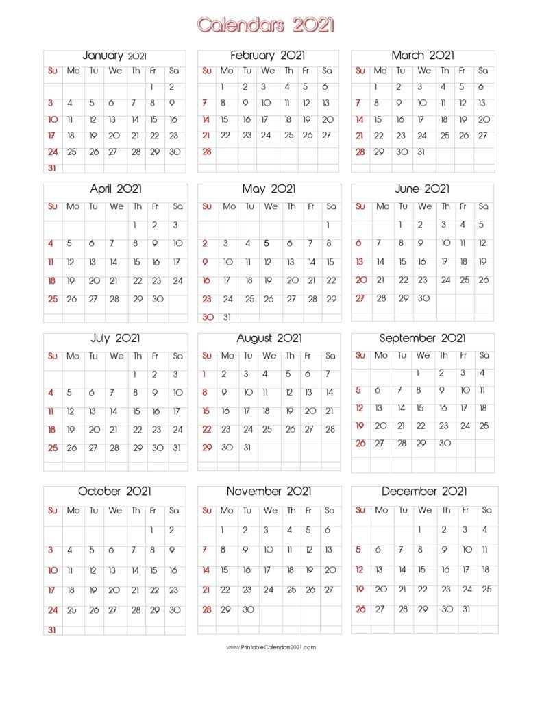 56 printable calendar 2021 one page, us 2021 calendar