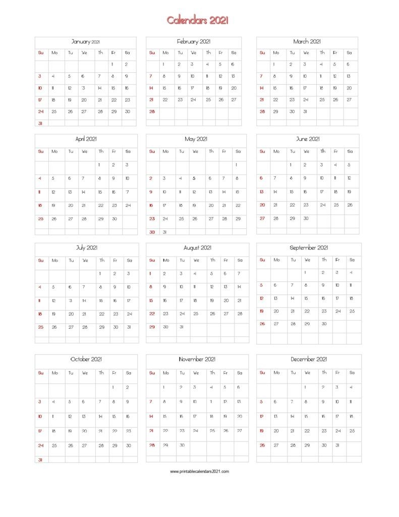 56 Printable Calendar 2021 One Page, Us 2021 Calendar