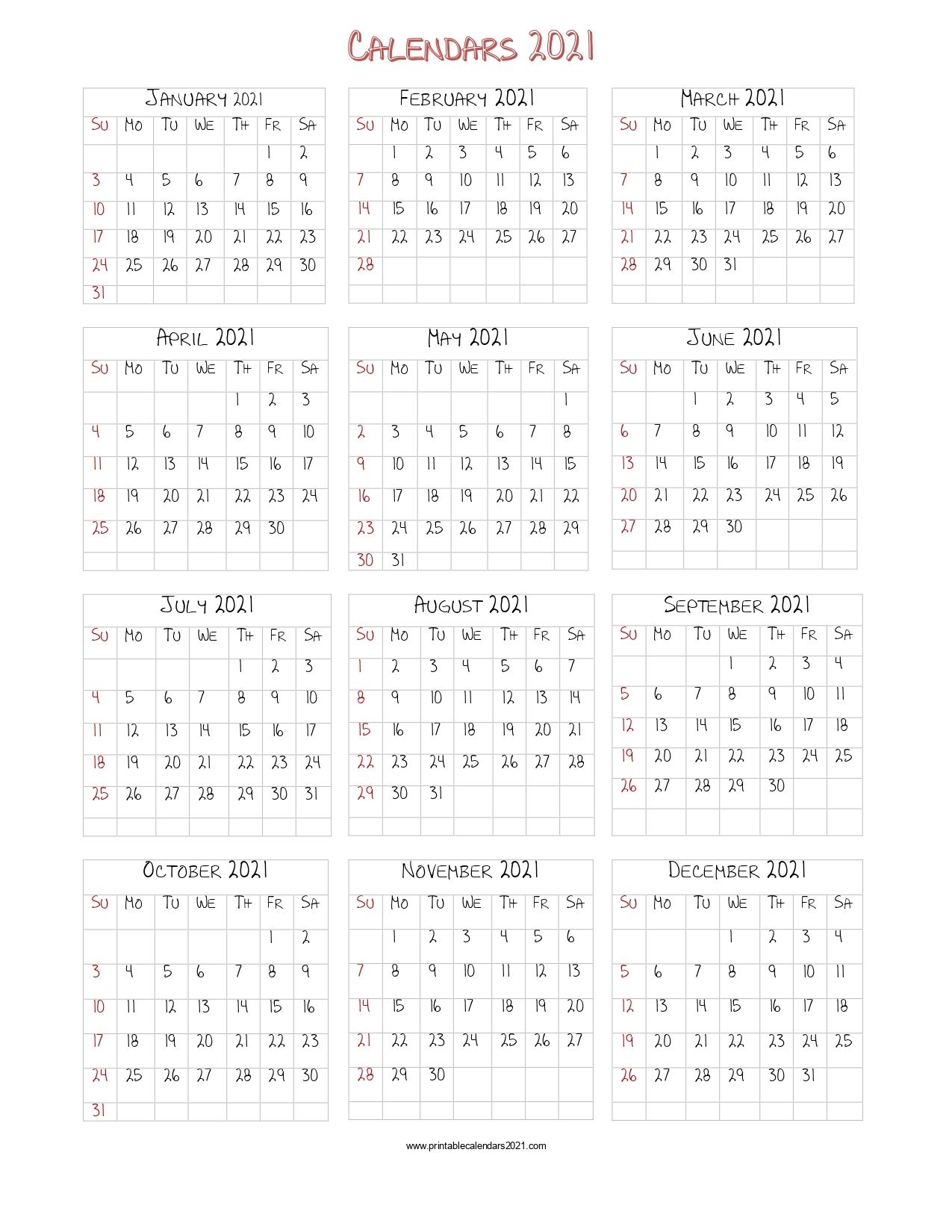 56 Printable Calendar 2021 One Page, Us 2021 Calendar