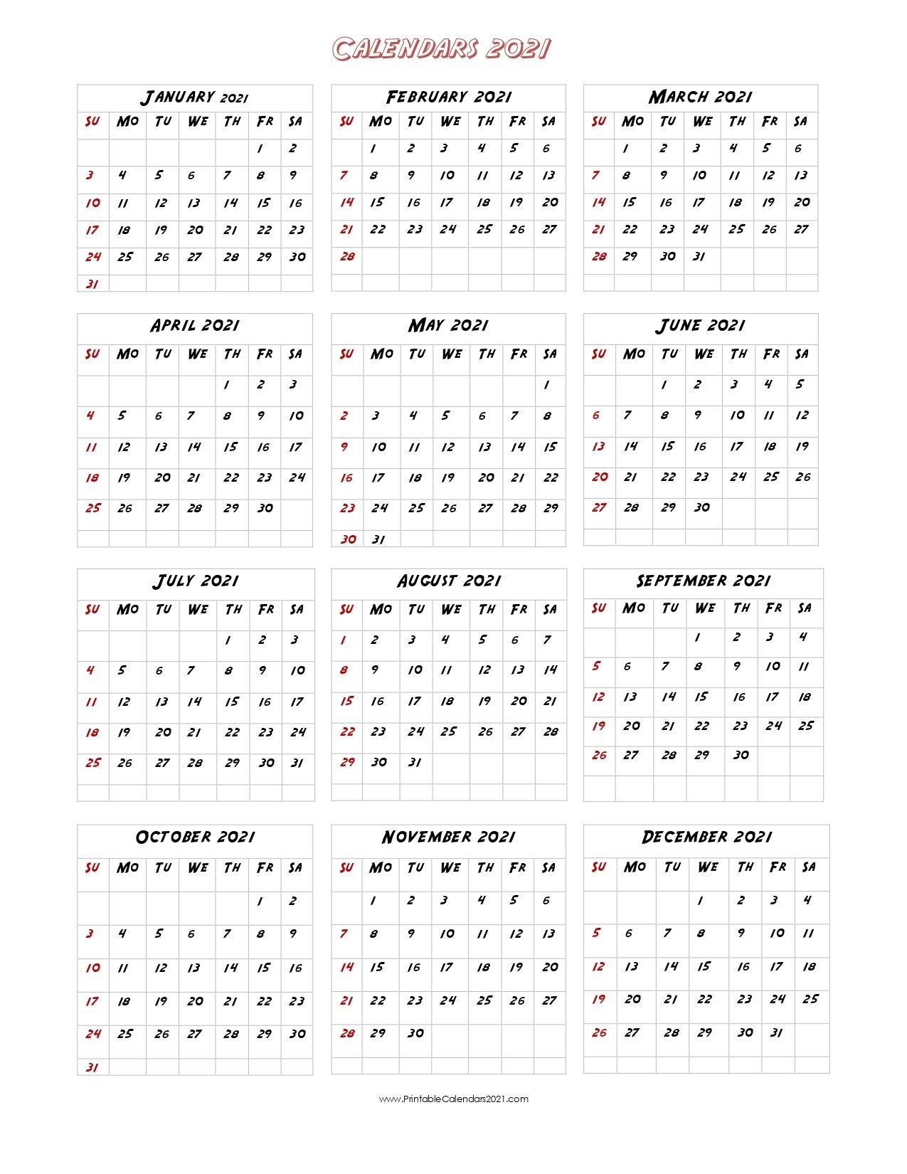 56 Printable Calendar 2021 One Page, Us 2021 Calendar