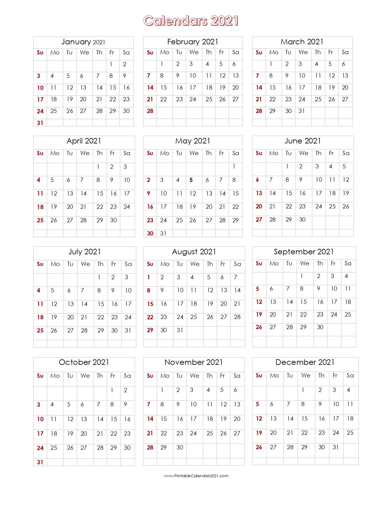 56 Printable Calendar 2021 One Page, Us 2021 Calendar